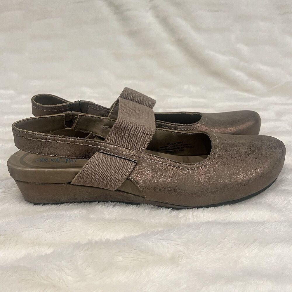 Axxion Women Wynne Bronze Metallic Mary Jane Slingback Comfort Wedges Size 9.5M